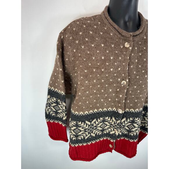 Vintage Eddie Bauer Wool Alpaca Nordic Fair Isle Knit Cardigan Sweater Size XL - Picture 7 of 10